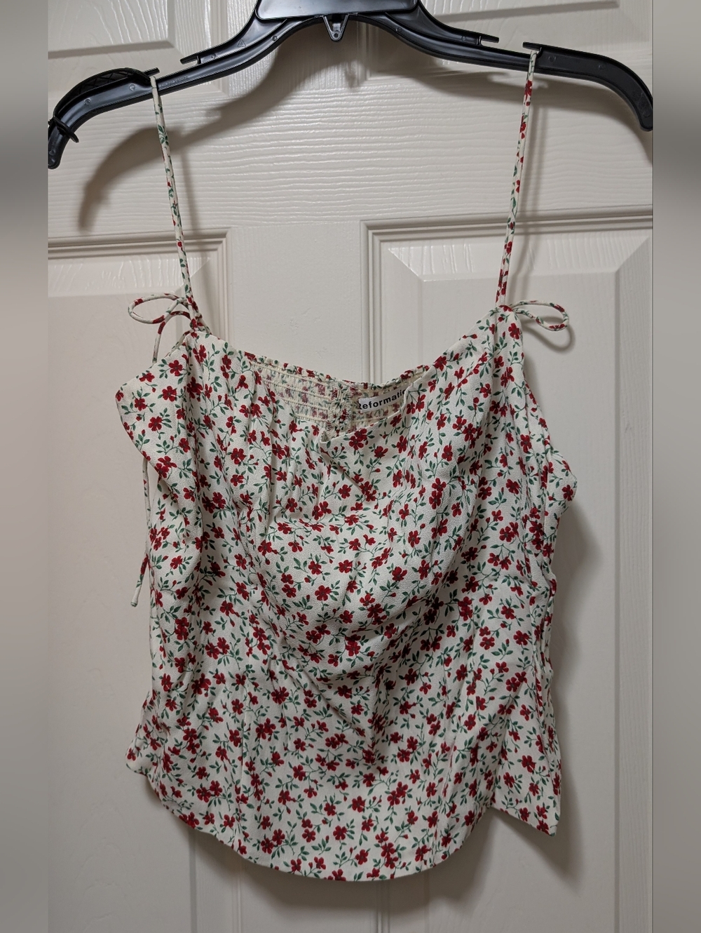 NWT Reformation Meyer top Alexandria Size 12 Red Floral Print White Cream